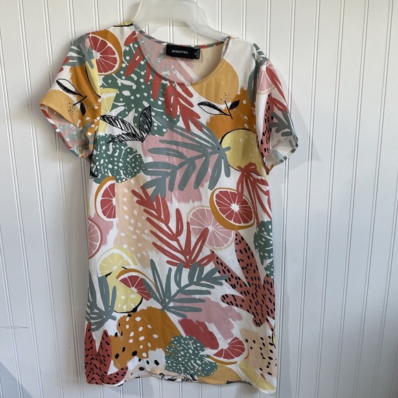 MINKPINK Mini Dress Womens XS Short Sleeve‎ Multicolor Fruit Novelty Print - Picture 1 of 6